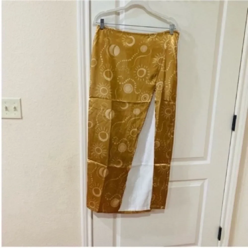 New Free People Serena Slim Maxi Skirt Gold Sun Moon Size Size 8